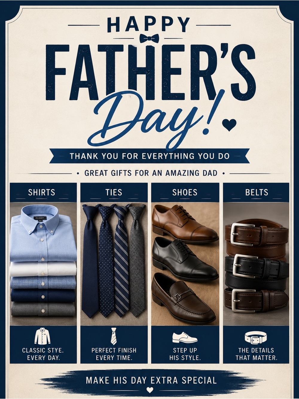 Father's Day Gift Guide Poster - Navy & Cream
